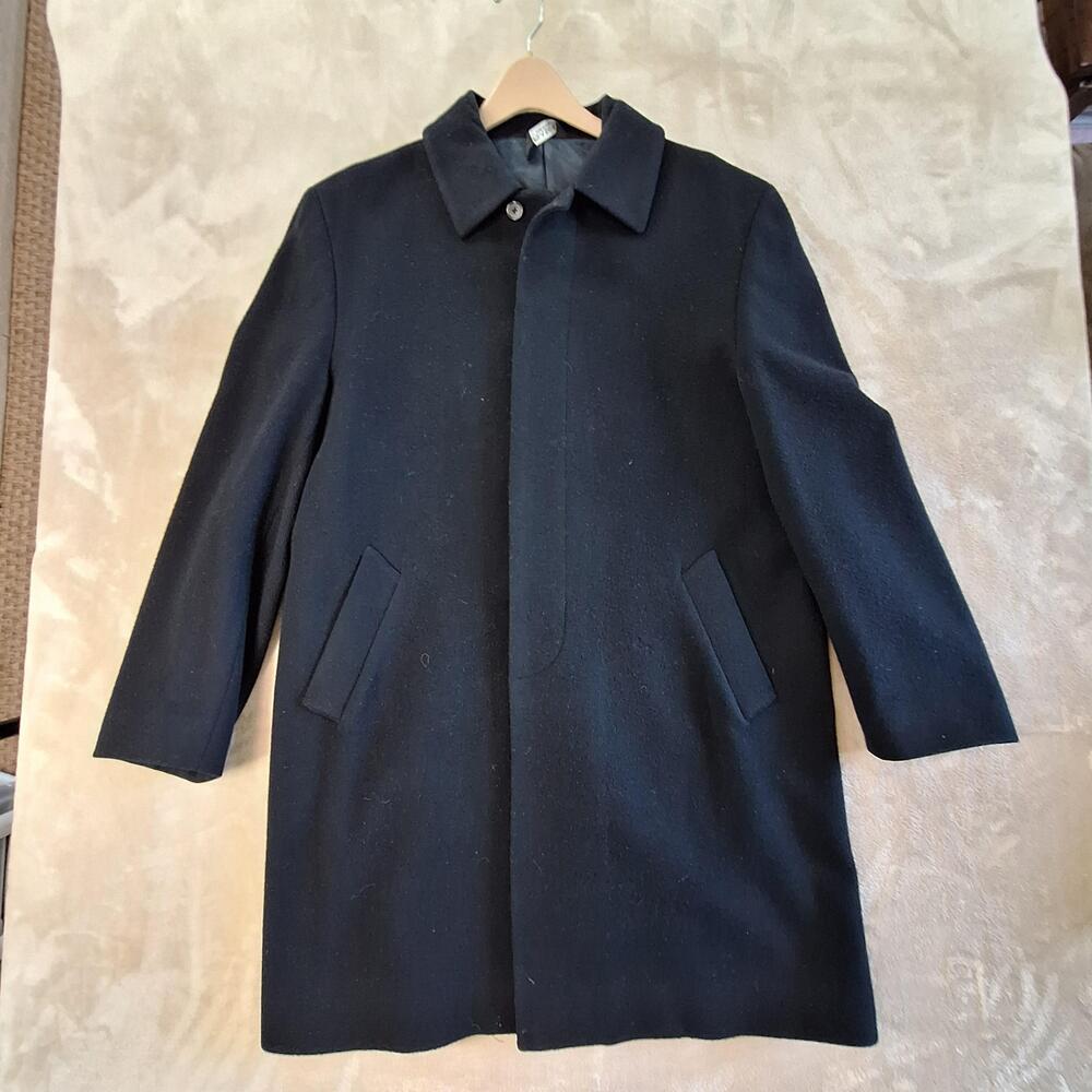 Jos A Bank Coat Mens 42R Black Wool Single Vent Overcoat Lined Winter Classic